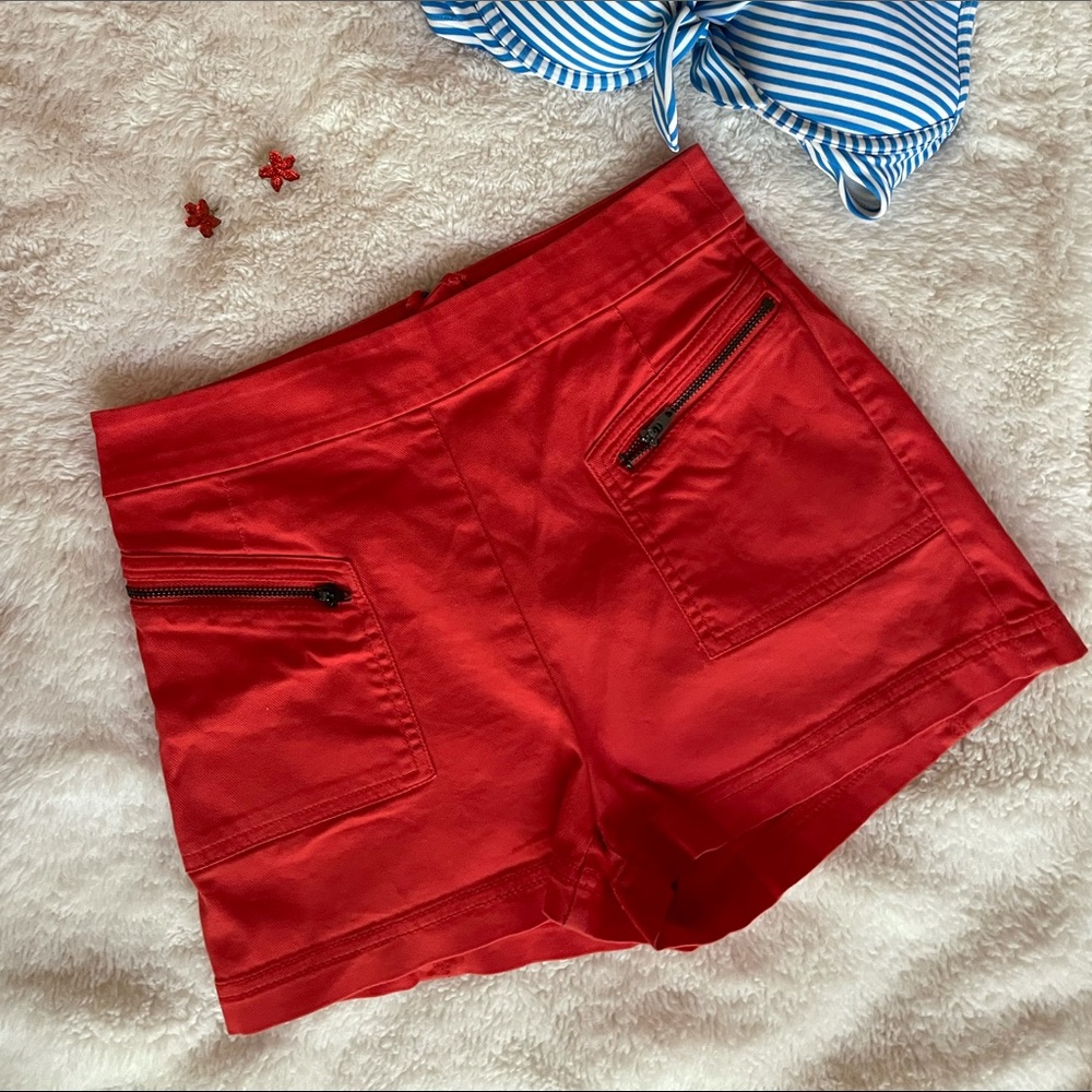 Red high waisted shorts